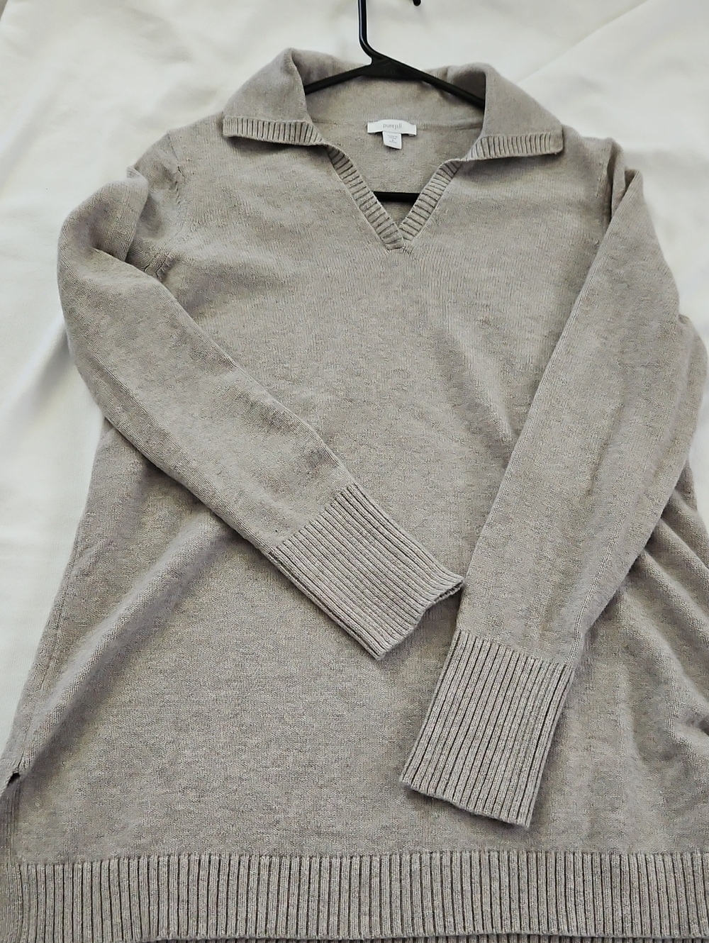 J. Jill Taupe V-Neck Collared Sweater